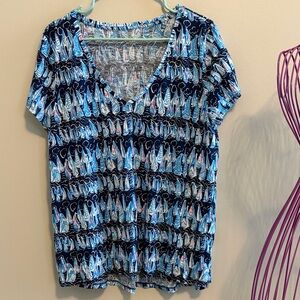 Lilly Pulitzer Blue and White Sailboat Print Tee
